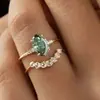 Anillo de Conjunto de Plata S925 Piedra Principal Verde Anillo de Moissanita Anillo Apilable Estación Independiente Anillo de Venta Caliente Venta al por Mayor