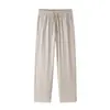 Calça masculina de seda gelada com toque fresco e alta elasticidade, novo estilo verão 2026, perna reta, moderna, cintura elástica com cordão, calça casual masculina