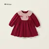 Vestido bordado estilo retrô francês para meninas 2025 Verão Infantil rosa Manga longa Algodão Vestido Princesa