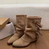 Botas Melard de salto bloco pontiagudas com franjas estilo francês para mulheres, novidade de verão 2026, botas curtas plissadas de moda emagrecedoras