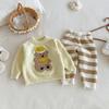 Dianxi 2026 Otoño/Invierno Nuevo Conjunto de Ropa para el Hogar de Medio Forro Polar con Dibujos Animados para Bebés Niñas - Conjunto de Dos Piezas: Sudadera y Pantalones