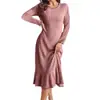 La nueva colección de otoño e invierno de Amazon de vestidos de canalé estilo europeo y americano, con mangas largas, colores lisos y bajos de volantes de moda, está disponible para exportación.