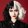 Peruca de feriado transfronteiriça cabelo cacheado curto europeu e americano peruca cosplay feminino perucas de cabelo bruxa Kuila cabelo cacheado preto e branco