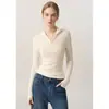 Qiaomi STUDIO Lana de Cordero Yangzi Sin Costuras Cuello Semi Alto Cremallera Camisa Corte Entallado Cuello en V Manga Larga Top Suéter Adelgazante
