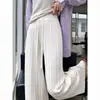 Calças plissadas de malha largas, fluidas, macias e confortáveis para mulheres, perfeitas para um look outono/inverno relaxado e sem esforço, com cintura alta e um design reto, de comprimento até o chão.