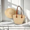 Sombrero de Paja Transfronterizo Bolso de Paja Set de Dos Piezas Sombrero para el Sol Gran Capacidad Bolso Tote Rayado Bolso de Hombro Bolso de Playa Tienda de Fábrica