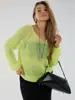 Camisa de Proteção Solar de Tricô com Gola, Cor Sólida, Vazada, Sexy, Malha Fina, Cover-Up - Comércio Exterior Europeu e Americano Transfronteiriço Primavera/Verão 2026
