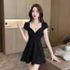 Elegante Noche Escotado Sexy Espalda Descubierta Cintura Simple Falda Línea A Manga Corta Vestido Base