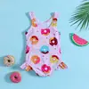 Traje de baño sin mangas para niños con estampado de donas, Traje de baño de una pieza tipo tank top estampado para niñas, Traje de baño para bebé niña, Comercio exterior transfronterizo 2027