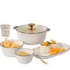 Estilo Escandinavo Casual Linha Preta Conjunto de Louça de Cerâmica para 2-10 Pessoas Pratos Criativos para Casa Tigelas e Hashis Conjunto de Talheres Presente