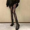 Medias de ratán con flores blancas para mujer, ultrafinas, puras, huecas, con parte inferior de red, calcetines de encaje sexys, serigrafía negra, pantimedias rojas jk