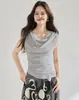 26 Nuevo Top Chaleco de Manga Acampanada Color Caqui Claro Primavera/Verano con Diseño de Cuello Superpuesto Camiseta para Mujer 22771