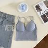 Top de Tubo Cruzado Hermoso con Copas Fijas y Almohadilla en el Pecho Chaleco Camisola para Mujeres de Verano