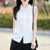 Camisa sin mangas estilo commuter con ribete de encaje, top simple y elegante, camisa versátil adelgazante para mujer en verano