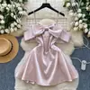 Vestido de Festa de Aniversário Borboleta Tridimensional Sem Alças Alça de Ombro Espinha de Peixe Cintura Apertada Vestido Evasê Vestido de Cetim Saia