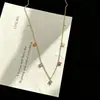Collar de cadena para clavícula con colgante de trébol de cuatro hojas mini colorido, bañado en oro de 14 quilates sobre plata de ley S925, para mujer, collar de nicho de alta gama al por mayor