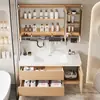 Gabinete de baño color madera natural, combinación de gabinete de lavabo inteligente minimalista moderno, gabinete de baño con lavabo integrado de cerámica