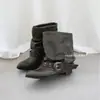 Botas Western Curtas Originais Mooreyu em Couro de Vaca para Mulheres, Botas de Salto Bloco Empilhado, Botas de Equitação com Bico Fino Pregueado, Botas para Calças