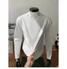 Camiseta de Manga Larga para Hombre Otoño e Invierno, Nueva, Cuello Medio Alto, Diseño de Lentejuelas en el Hombro Derecho, Tendencia, Prenda Interior de Color Liso, Talla Grande