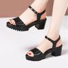 Sandalias de Cuero Suave con Tacón Grueso Estilo Nuevo 2025 para Mujer, Modelo de Verano Sandalias Runway Mom, Tacón Medio, Suela Gruesa, Plataforma Impermeable, Tacón Integrado
