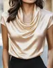 Moda Femenina Transfronteriza Europea y Americana Nueva para Primavera/Verano 2026 Top de Satén con Caída de Manga Corta Camisa Versátil para Mujer