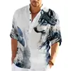 Camisa de botão digital 3D popular europeia e americana transfronteiriça com gola alta, camisa casual de manga longa para primavera e outono