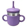 Taza de acero inoxidable con pajita de silicona para niños, taza multifuncional para beber directamente con pajita y doble asa, taza de aprendizaje de estilo creativo