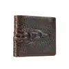 Cartera de Piel de Vaca para Hombre Transfronteriza con Patrón de Cocodrilo en Relieve, Billetera Portátil para Monedas, Tarjetero con Múltiples Ranuras para Tarjetas, Cartera Corta de Cuero