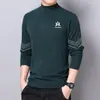 Seleção PremiumCamiseta Masculina de Manga Longa com Gola Alta Meia-Boca, Forrada com Fleece dos Dois Lados, Roupa Térmica da Moda
