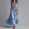 Vestido Elegante de Color Sólido sin Mangas con Cuello en V y Cordones, Empalmado, Nuevo Estilo Primavera Verano Europeo y Americano para Mujer 2026
