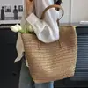 Bolsa de Palha Tecida à Mão Nova, Vazada, para Resort, Praia, Casual, de Ombro, Grande Capacidade, Bolsa de Tricô Preguiçosa