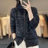 Estilo Nuevo Otoño e Invierno Cremallera Perezosa Cárdigan 100% Lana Pura para Mujer Cuello Alto Holgado Engrosado Chaqueta Suéter de Punto de Lana