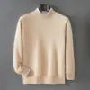 Novo suéter de caxemira 100% para outono e inverno para homens, gola alta discreta, suéter de malha de caxemira solto, suéter de tricô quente