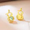 Brincos de Stud de Cabacinha de Jade Natural Grau A Retro Chinês Novo Ai Er Yuan para Mulheres Brincos de Joias de Jade Elegantes de Alta Qualidade