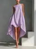 Vestido Casual de Moda Verão 2026 Europeu e Americano Transfronteiriço Cor Sólida Sem Mangas Gola Redonda Bainha Irregular para Mulheres