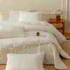 Juego de funda de edredón, sábana y sábana bajera de algodón de fibra larga de Xinjiang, teñido en hilo, jacquard, con amarres, grado A para maternidad e infancia, estilo hotel