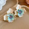 Brincos de Flor de Tecido com Gotejamento de Óleo de Agulha de Aço, Frescos e Doces, Brincos de Temperamento Elegante, Acessórios de Orelha Estilo Férias de Verão na Beira-Mar