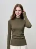 Blusa de Tricô de Cor Sólida de Alta Qualidade Francesa com Gola Meia-Alta e Manga Longa para Mulheres Outono Inverno Estilosa Versátil Slim Fit Camada Base Pulôver