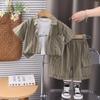 Roupa de Verão para Meninos Roupa de Bebê 2025 Novo Bebê Crianças Casual Camisa Listrada de Manga Curta Shorts Conjunto de Três Peças Fashion