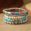 Nuevo producto transfronterizo: Sombrero Estilo Vaquero Occidental con Cabeza de Toro Turquesa, Pulsera Elástica de Cordón Multicolor en Capas, Conjunto de Múltiples Pulseras de Perlas