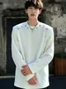 Moletom bonito de celebridade da internet para homens, estilo primavera e outono, gola redonda, roupas masculinas, novo estilo Hua Mian 2024, manga longa, roupas masculinas de peça falsa dupla para homens