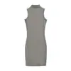 Conjunto de Vestido de Dos Piezas Estilo Puro Deseo: Cárdigan Corto de Punto de Manga Larga con Cuello en V de un Solo Botón, Cuello Semi-Alto, Sin Mangas, Ajustado, Falda Corta Bodycon