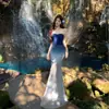 Vacaciones en la Isla, Temperamento Puro y Atractivo, Traje de Baño de Dos Piezas Estilo Falda, Strapless Azul Degradado, Diseño Femenino de Cola de Pez que se Ajusta a la Cadera