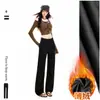 Jeans rectos transfronterizos para mujer, estilo retro americano, corte ajustado, forrados de felpa, negros, largo recortado, pantalones largos negros, largo extendido negro, Yichun
