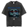 Harajuku Streetwear Camiseta Negra Lavada para Hombre Gráfico Anime P