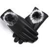 Luvas masculinas de inverno de veludo com três costelas quentes de couro PU luvas Luvas femininas de couro com bola de pelo de coelho Rex para tela sensível ao toque