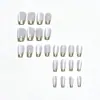 24 Piezas de Uñas Portátiles Estilo Europeo y Americano con Manicura Francesa Simple con Borde Dorado, Pegatinas Removibles para Uñas Postizas