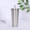Taza de Paja con Borde Dorado Transfronteriza, Alto Valor Estético, Taza Térmica Grande de Acero Inoxidable 304, Taza de Café de Viaje Portátil para Coche al por Mayor