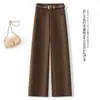 Pantalona de Lã Nova Outono 2026 Feminina Outono/Inverno Novo Calça de Alfaiataria Casual Caimento Solto Perna Reta