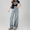 Jeans rectos de ajuste estrecho color azul claro con pedrería para mujer, nuevo estilo otoño 2026, de cintura alta, holgados, adelgazantes, pantalones de pierna ancha con caída